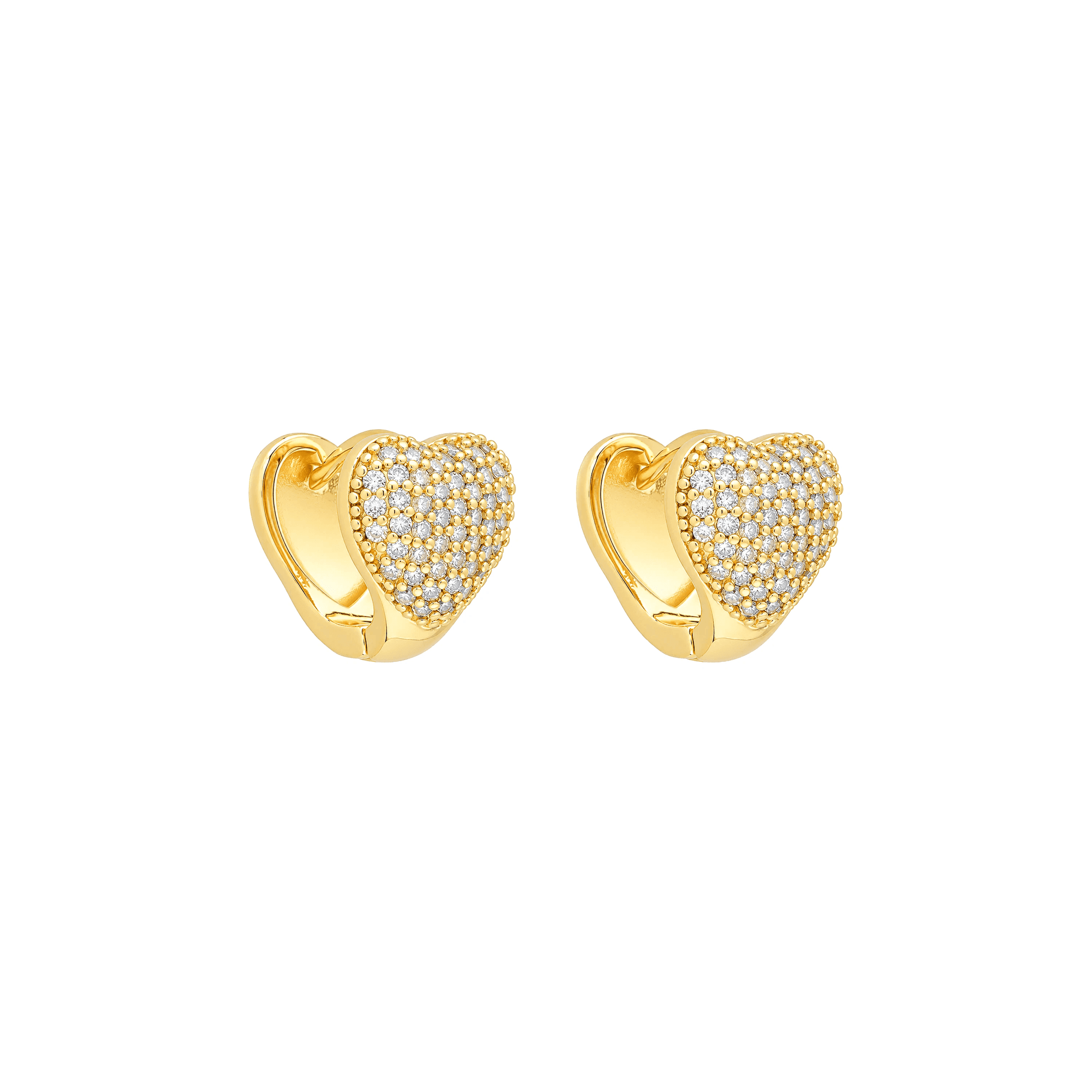 Brinco Dourado Argola Coração Cravejado de Zircônia - Banho de Ouro 24k para revenda | Hub Joias