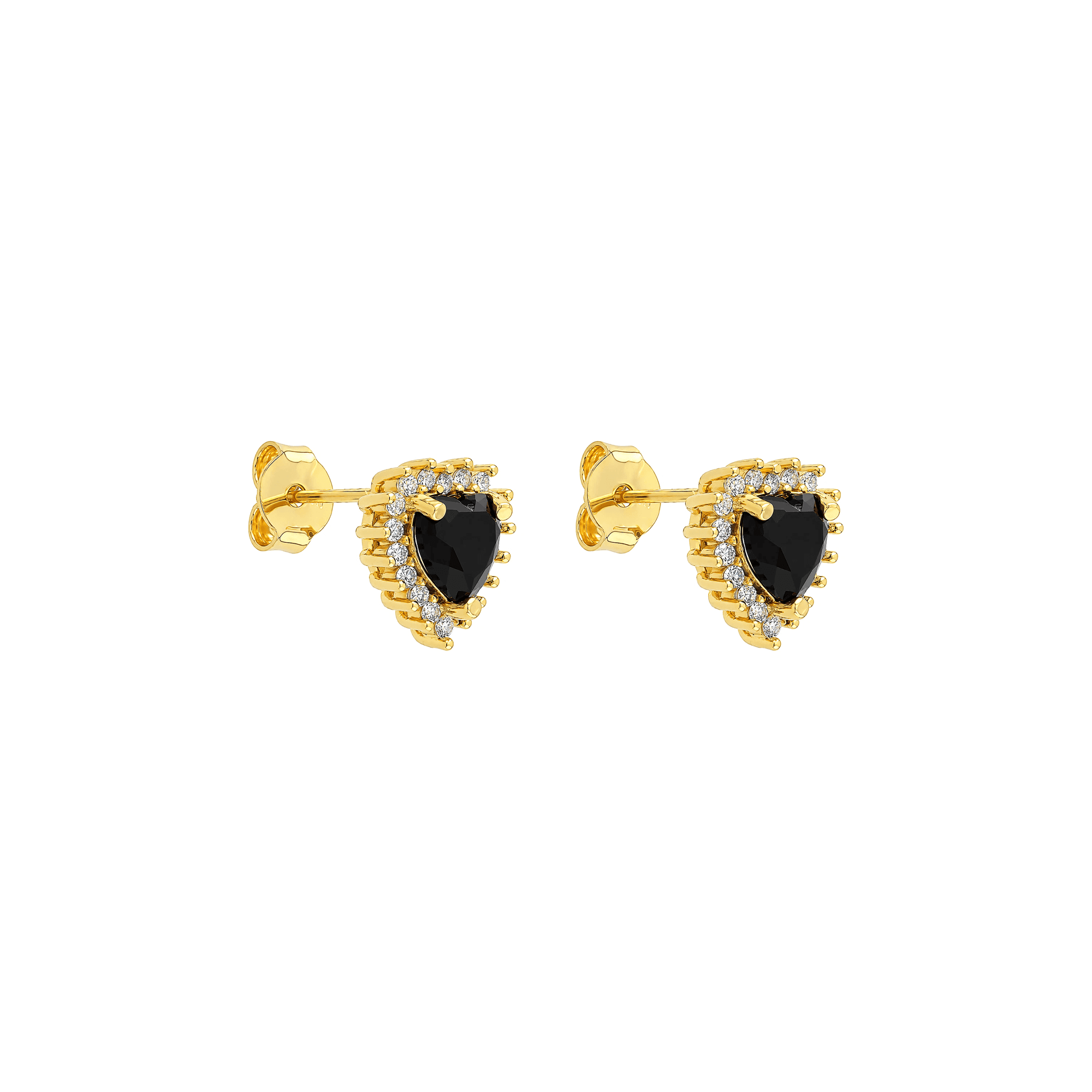 Brinco Dourado de Coração Preto Cravejado Zircônia - Banho de Ouro 24k para revenda | Hub Joias