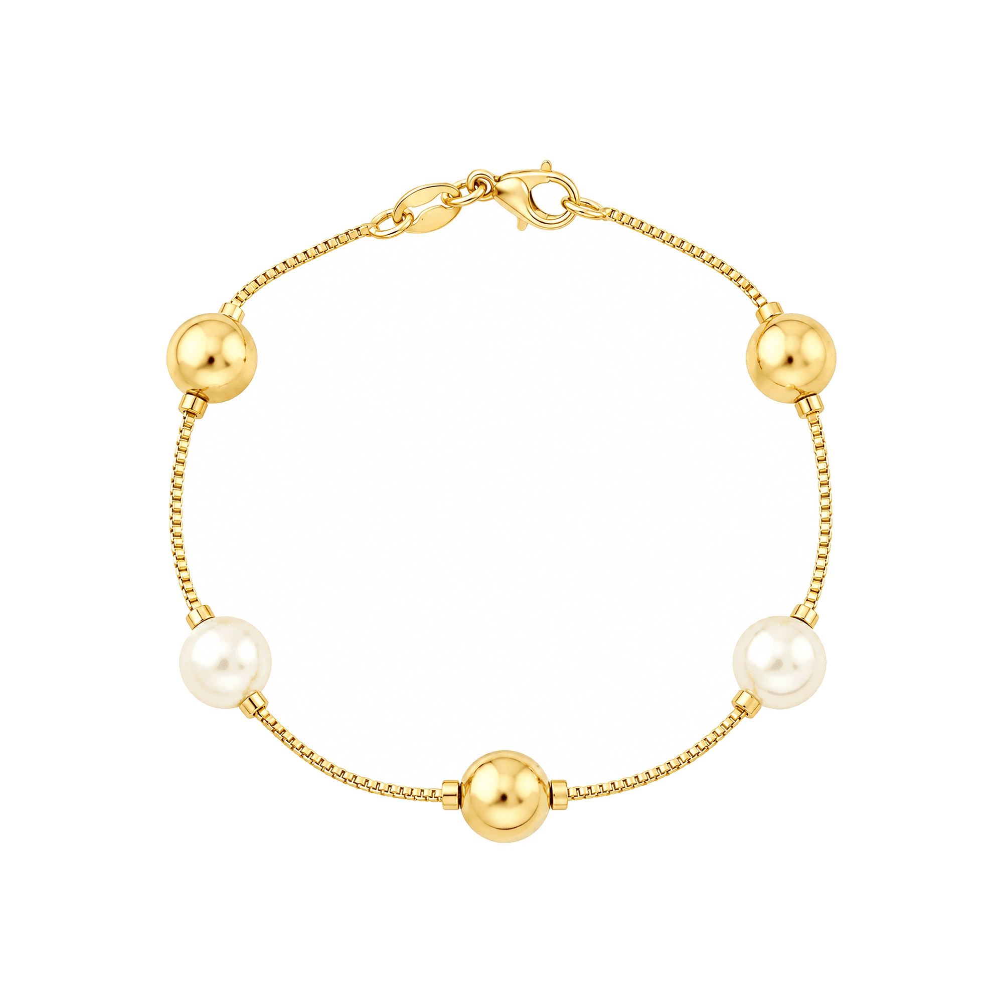 Pulseira Dourada de Bolas e Pérolas - Banho de Ouro 24k para revenda | Hub Joias