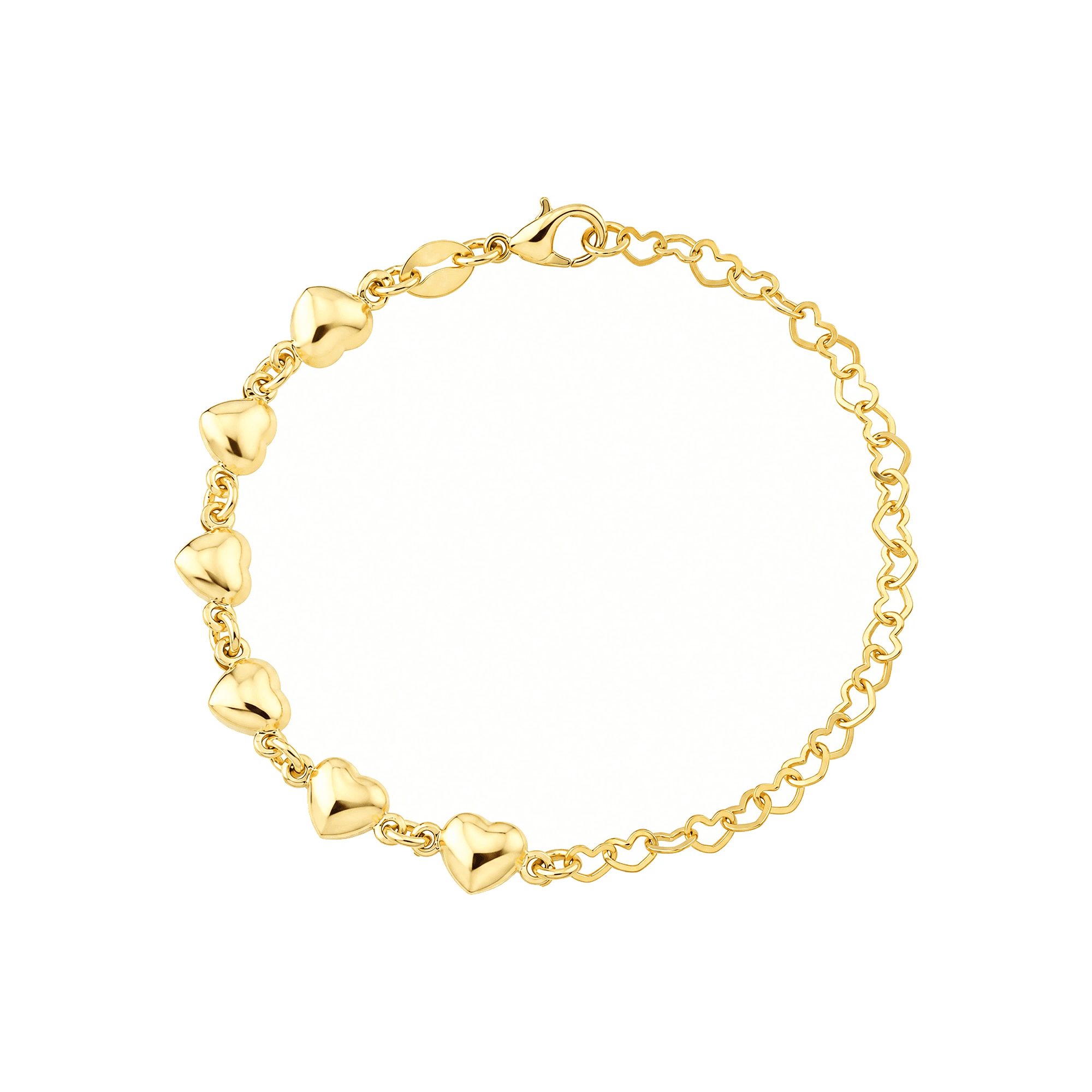 Pulseira Dourada Corrente e Pingentes de Coração - Banho de Ouro 24k para revenda | Hub Joias