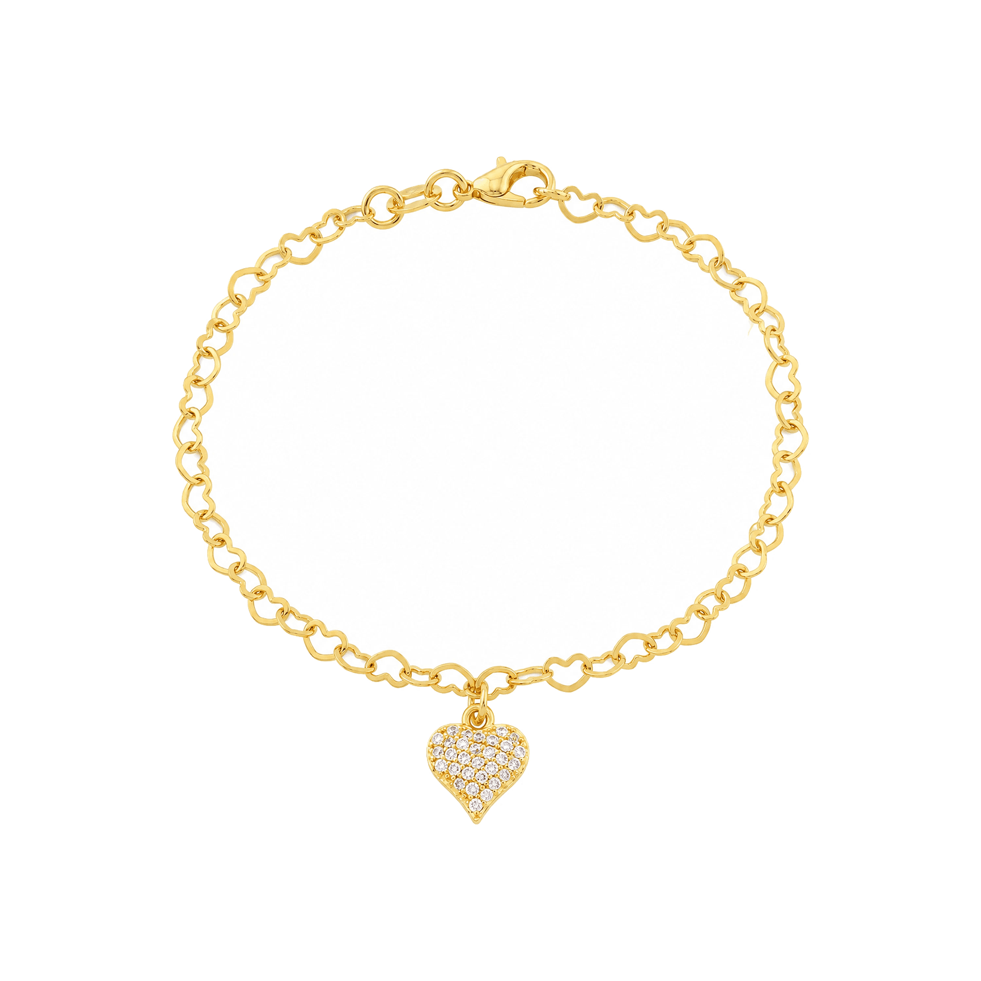 Pulseira Dourada de Coração Cravejada Zircônia - Banho de Ouro 24k para revenda | Hub Joias