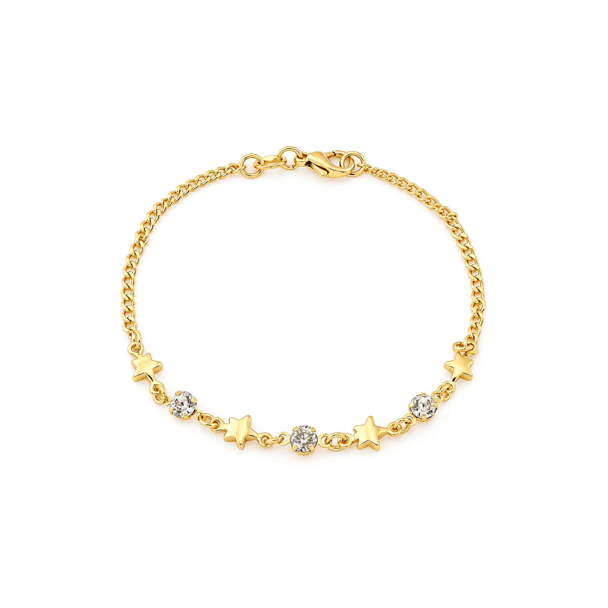 Pulseira Dourada Estrelas e Ponto de Luz em Zircônia - Banho de Ouro 24k para revenda | Hub Joias