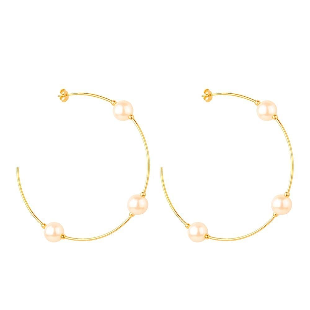 Brinco Dourado de Argola Grande Com Pérolas - Banho de Ouro 24k para revenda | Hub Joias