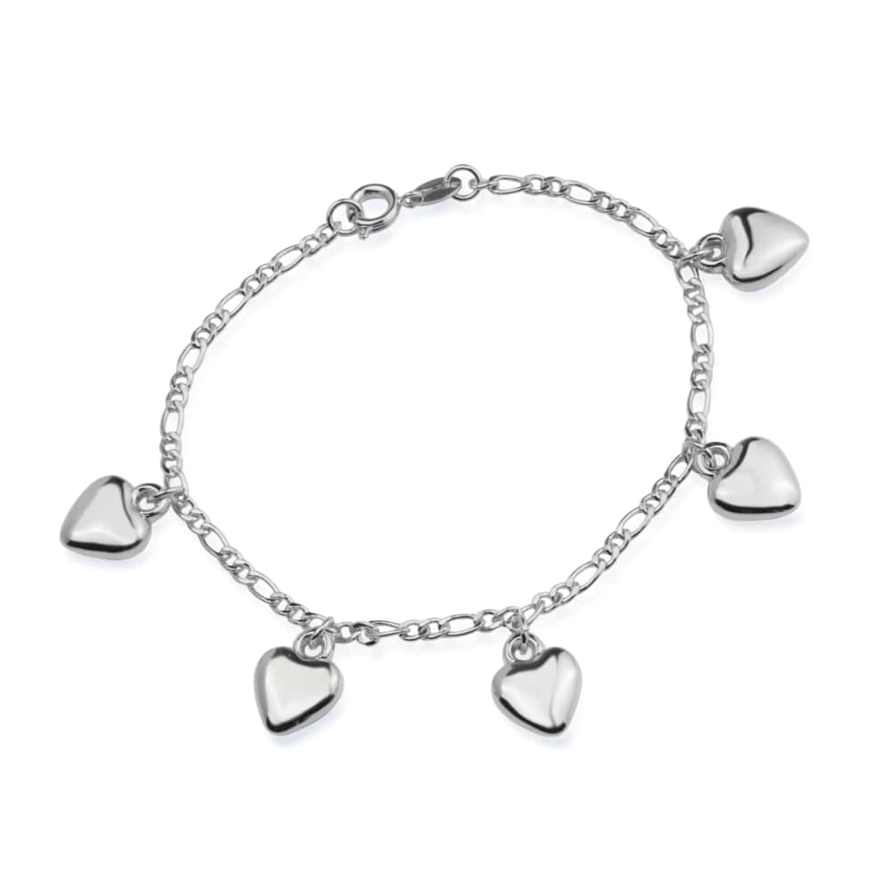 Pulseira Prateada com Pingentes de Coração - Banho de Ródio para revenda | Hub Joias