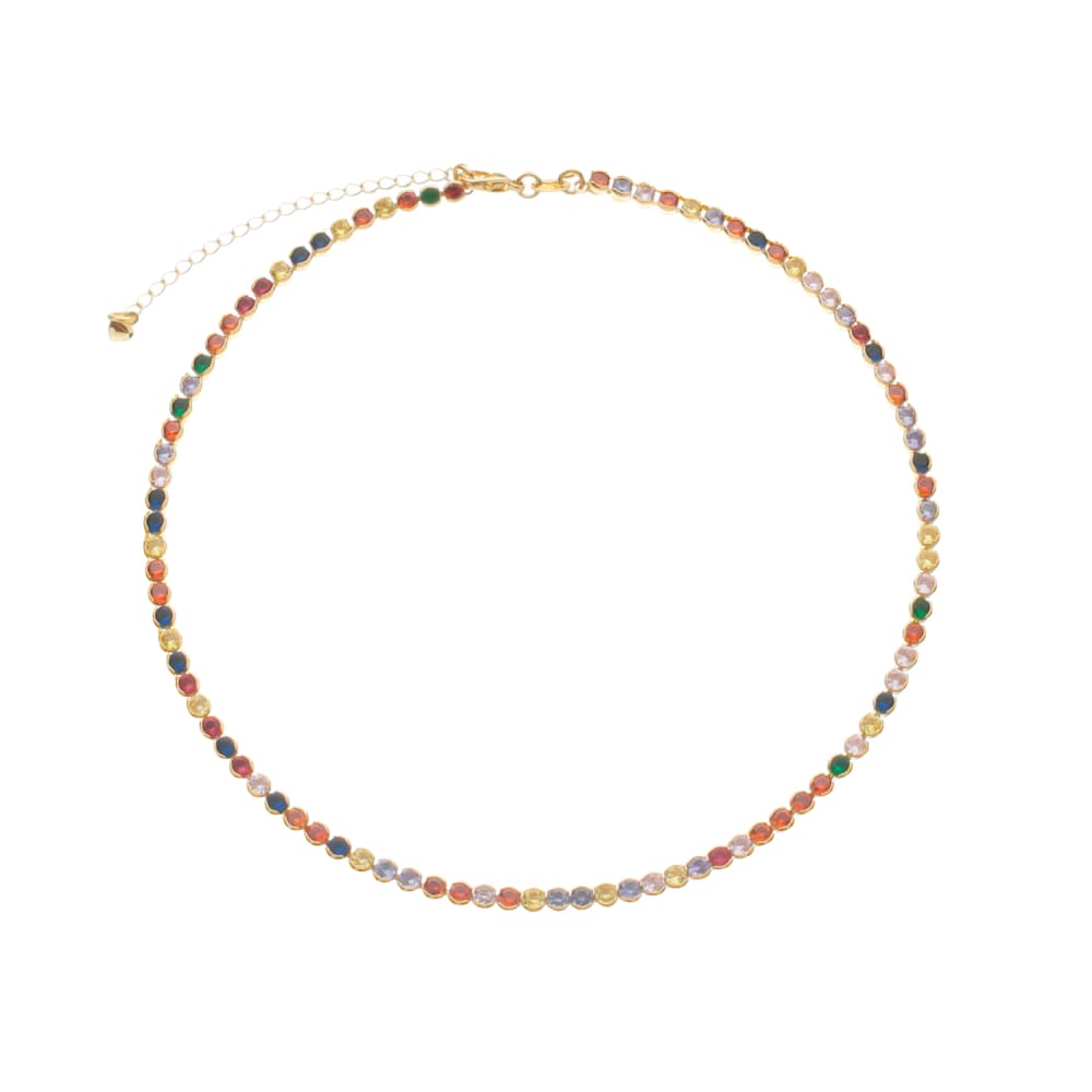 Colar Dourado Chocker Riviera Pedras Coloridas - Banho de Ouro 24k para revenda | Hub Joias