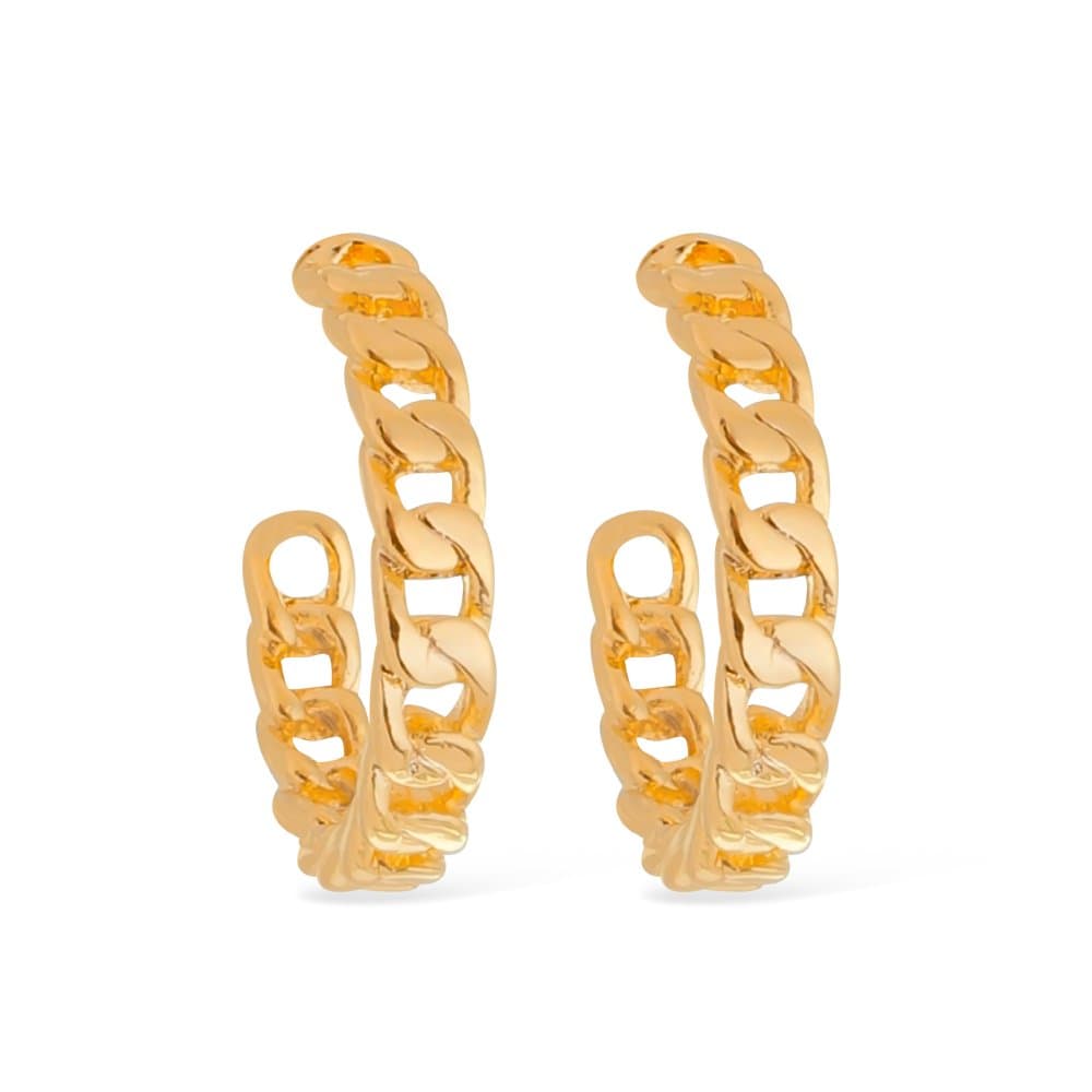 Brinco Dourado de Argola Formato Corrente Médio - Banho de Ouro 24k para revenda | Hub Joias