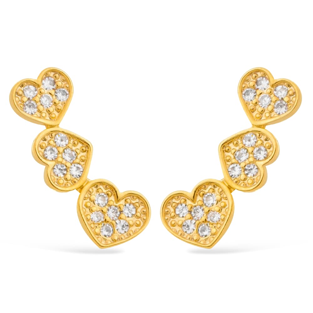 Brinco Dourado Ear Cuff de Coração com Zircônia - Banho de Ouro 24k para revenda | Hub Joias