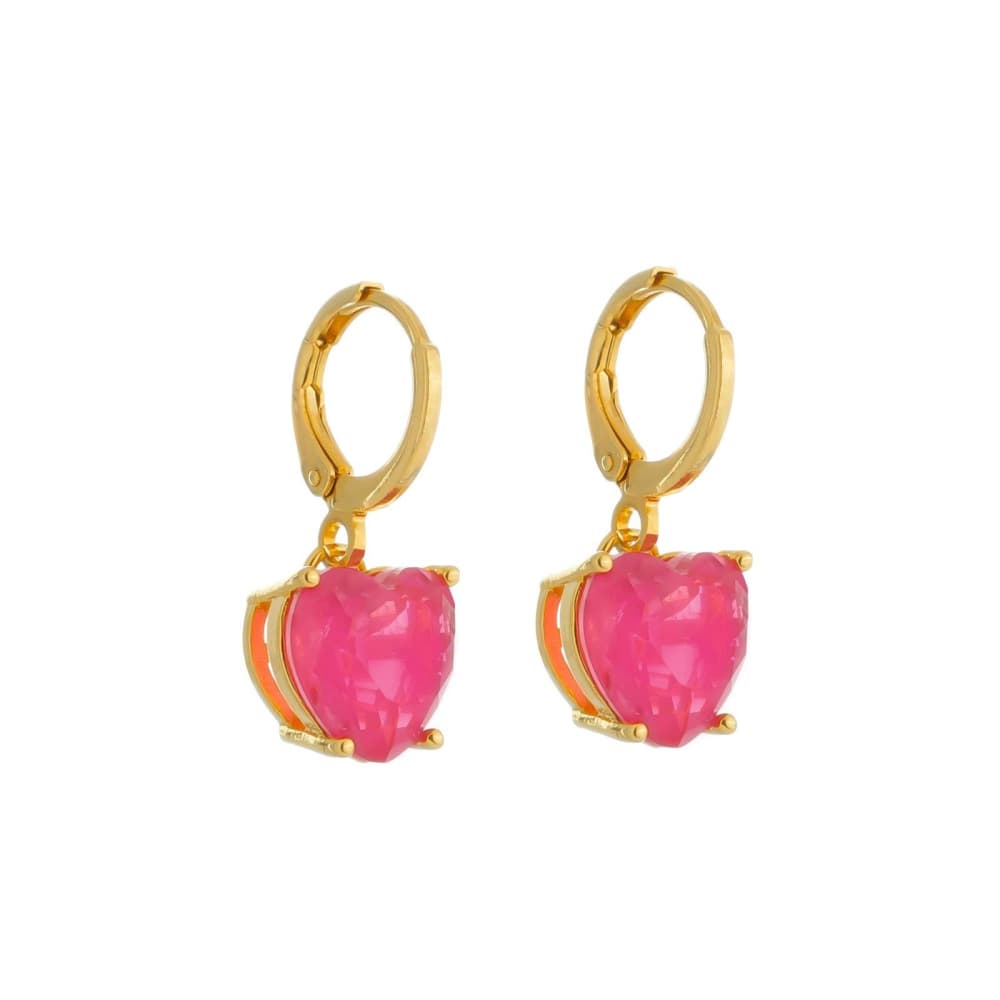 Brinco Dourado Argolinha Pedra de Coração Rosa - Banho de Ouro 24k para revenda | Hub Joias