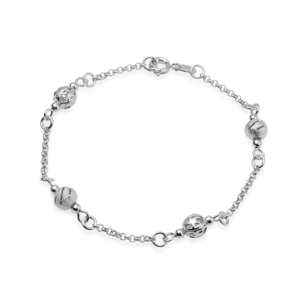 Pulseira Prateada Elo Português com Esferas - Banho de Ródio para revenda | Hub Joias