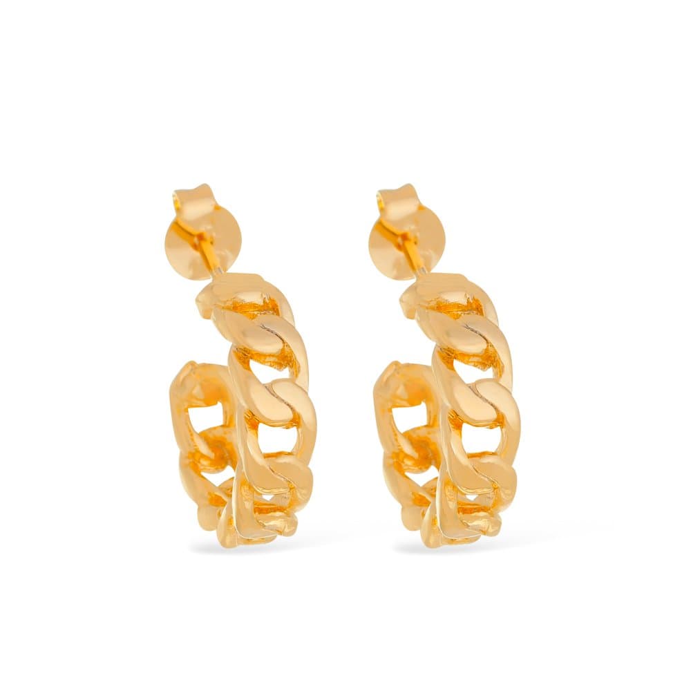 Brinco Dourado de Argola Formato Corrente Pequeno - Banho de Ouro 24k para revenda | Hub Joias