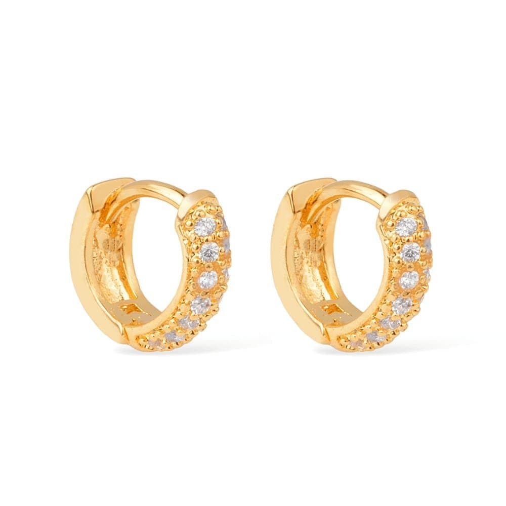 Brinco Dourado de Argolinha com 14 Pedras de Zircônia - Banho de Ouro 24k para revenda | Hub Joias