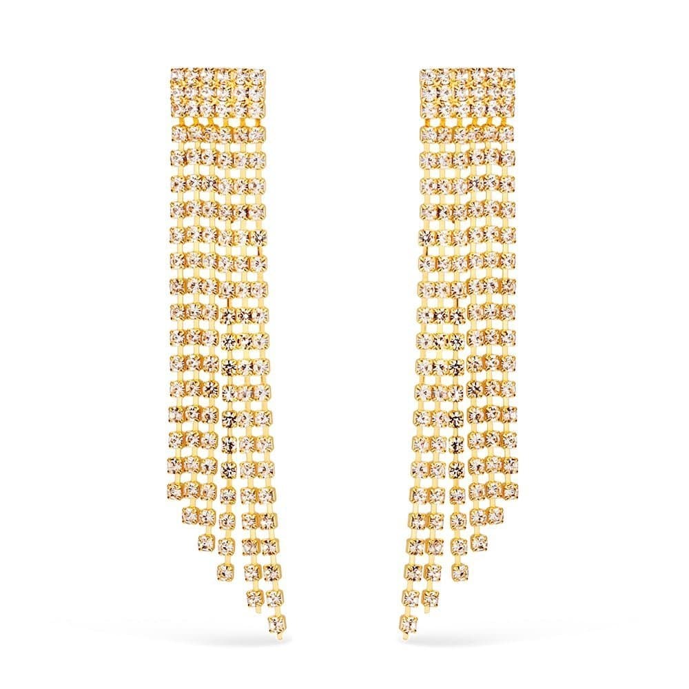 Brinco Dourado de Luxo com 123 Pedras de Strass - Banho de Ouro 24k para revenda | Hub Joias