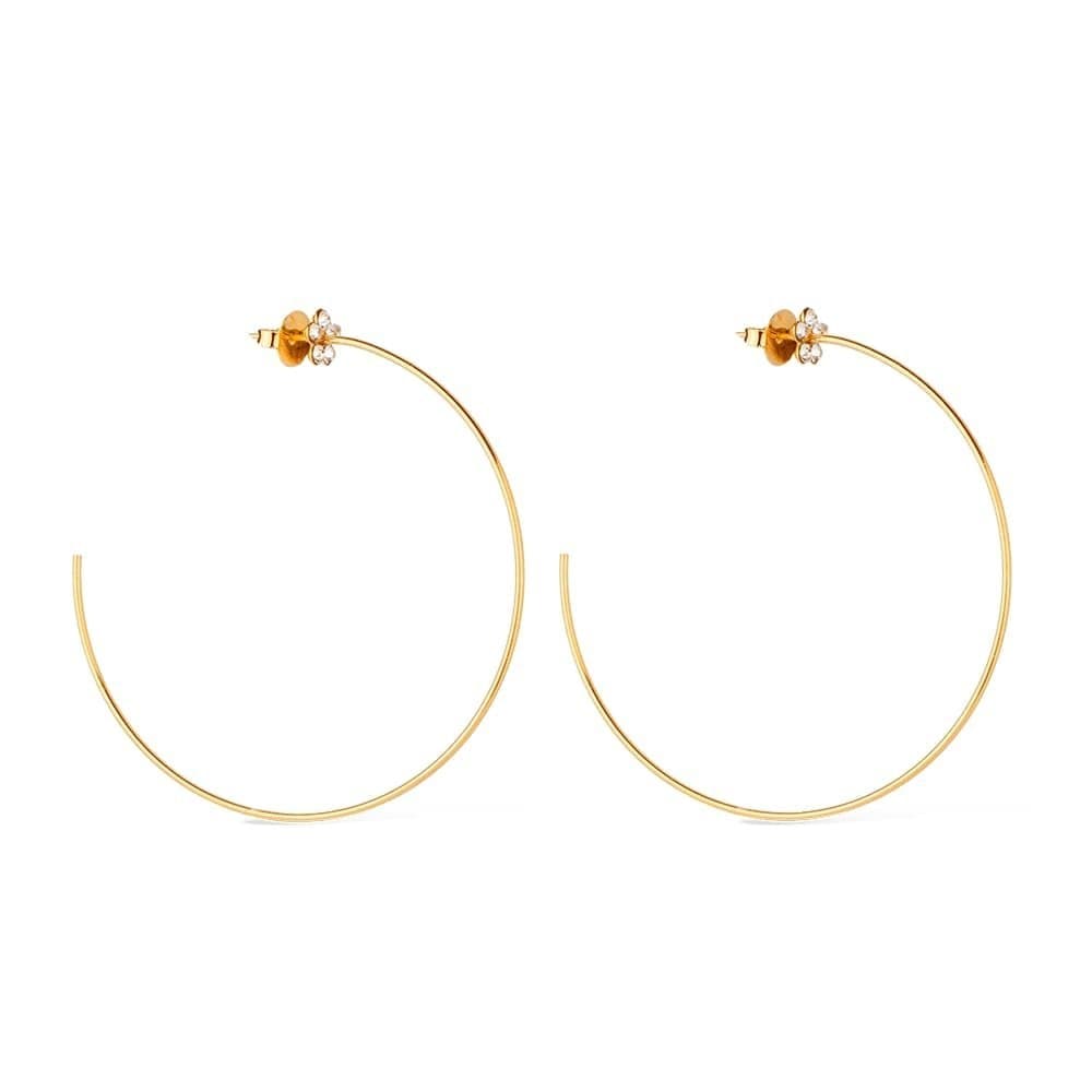 Brinco Dourado Grande de Argola com Detalhe de Flor em Strass - Banho de Ouro 24k para revenda | Hub Joias