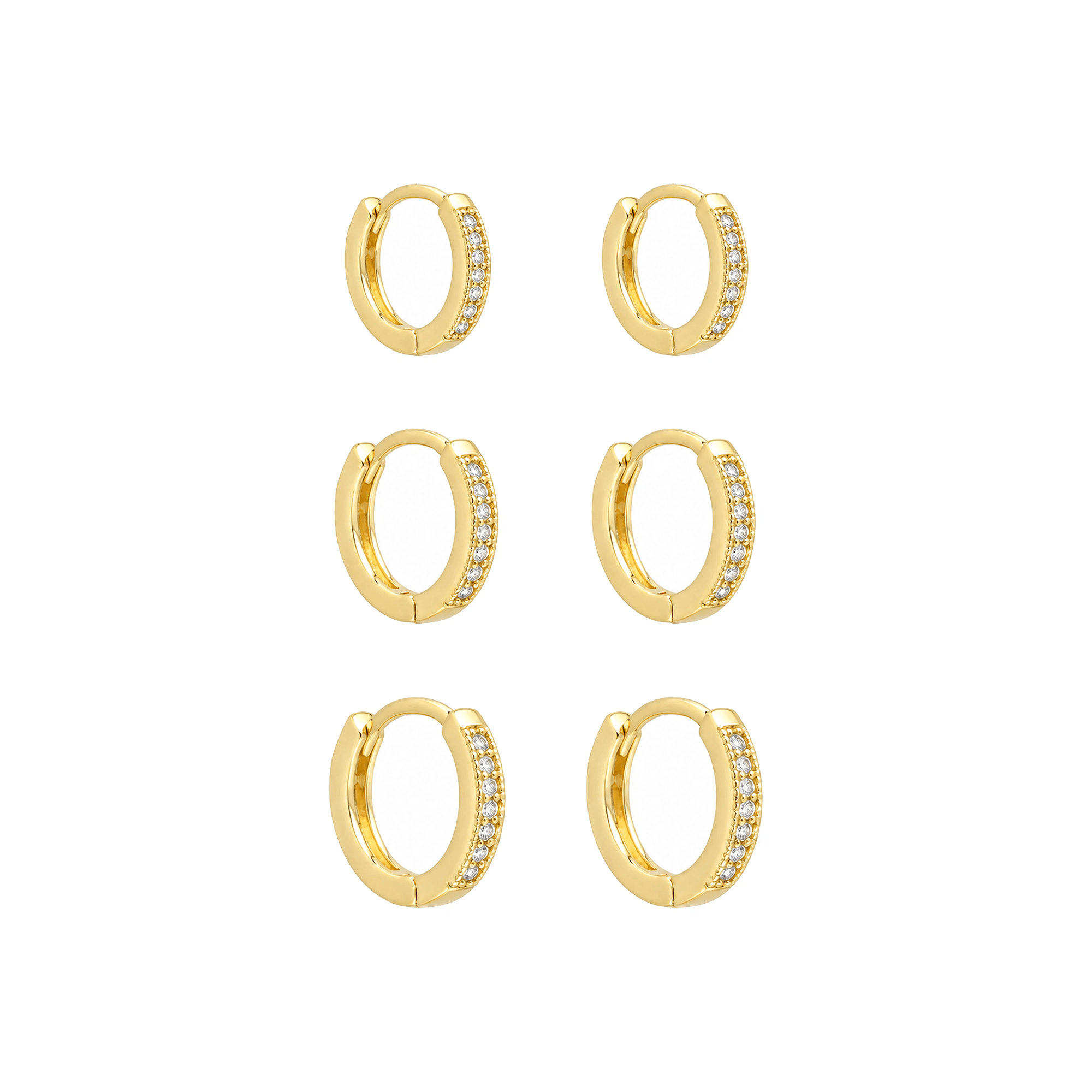 Trio Dourado Argolas Cravejadas de Zircônia
