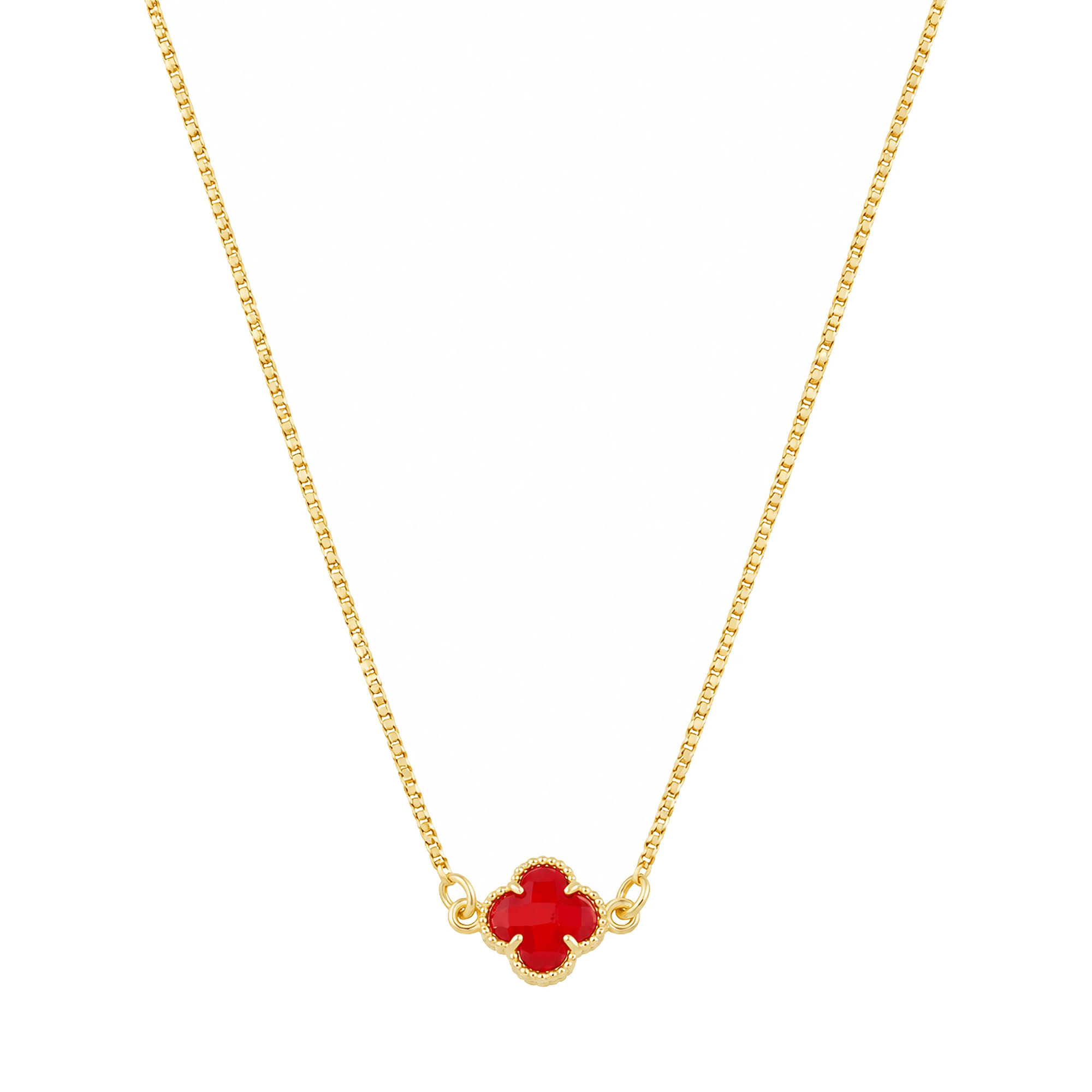 Colar Dourado Trevo em Zircônia Vermelha