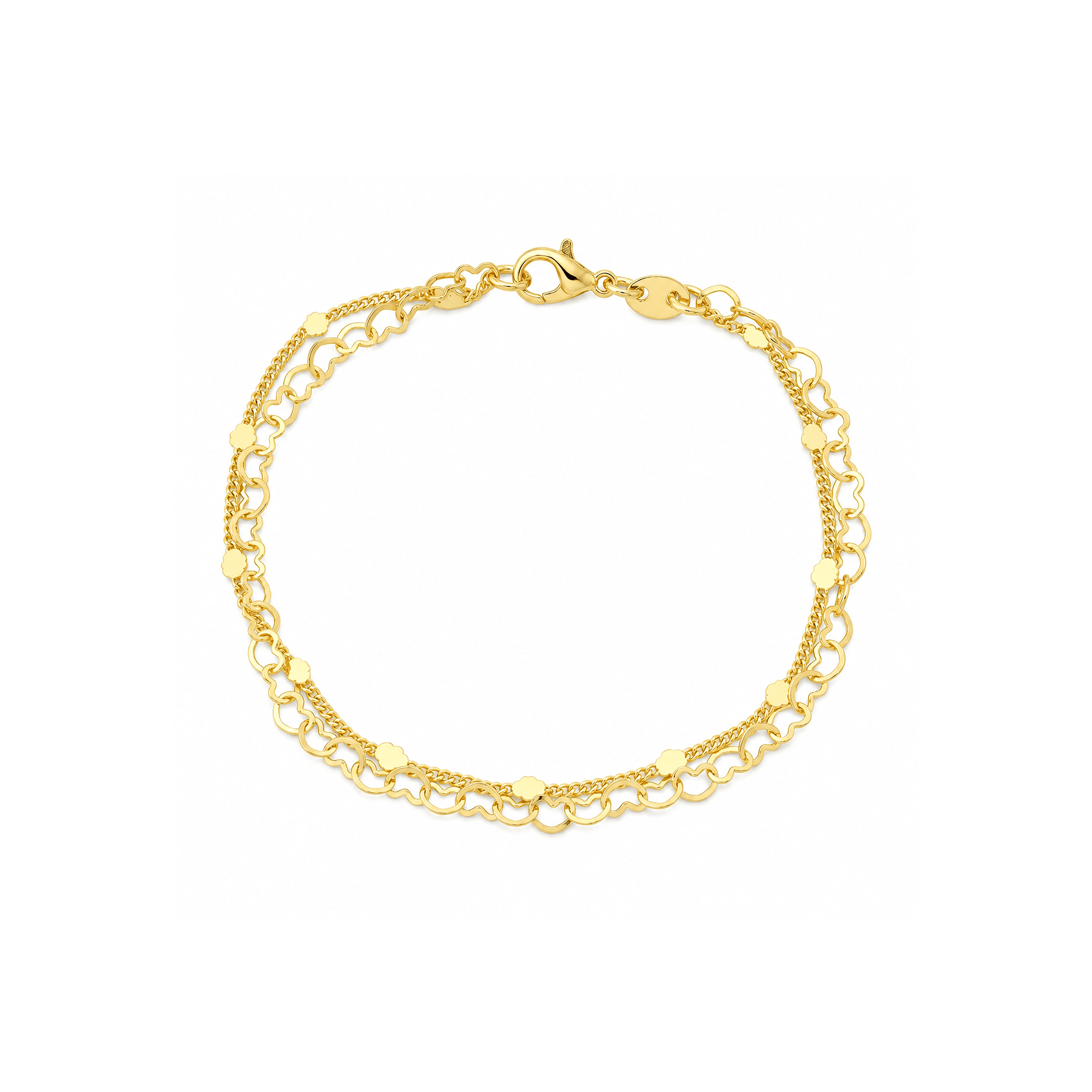 Pulseira Dourada Dupla Corrente de Coração