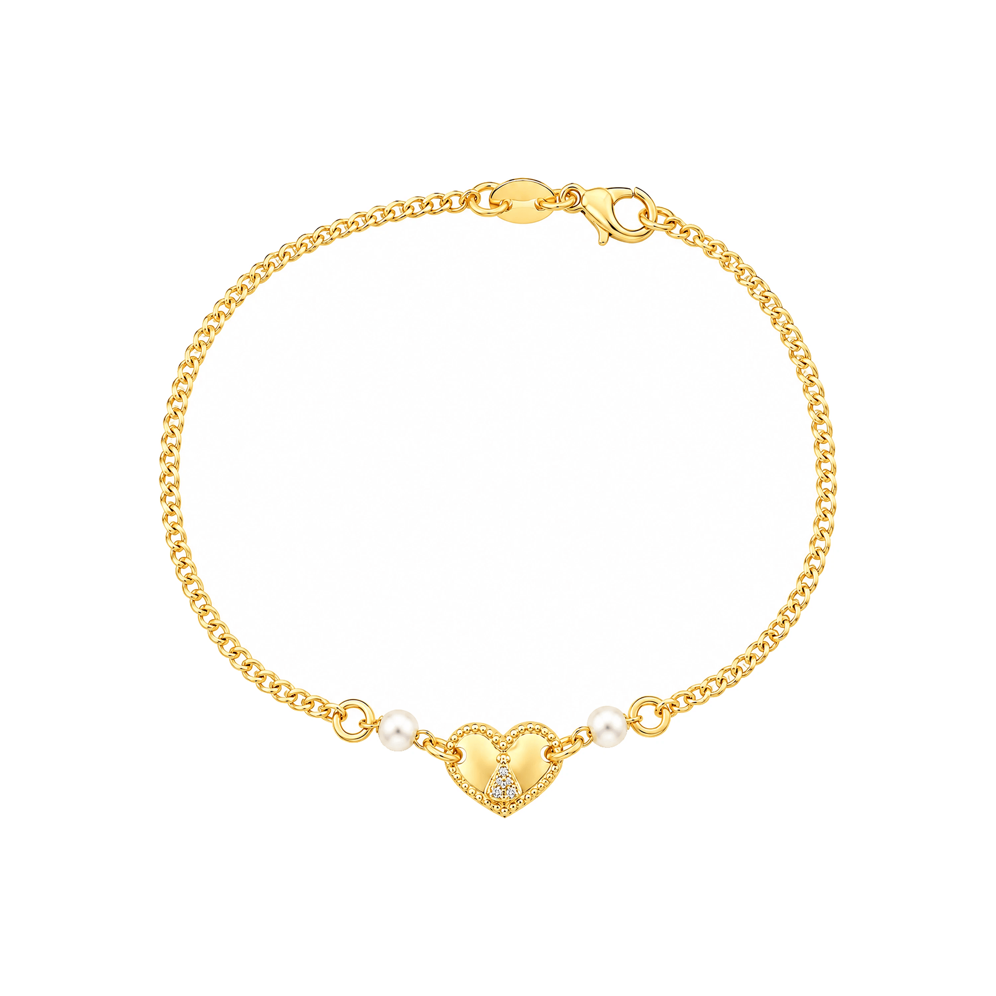 Pulseira Dourada Nossa Senhora em Coração com Pérolas