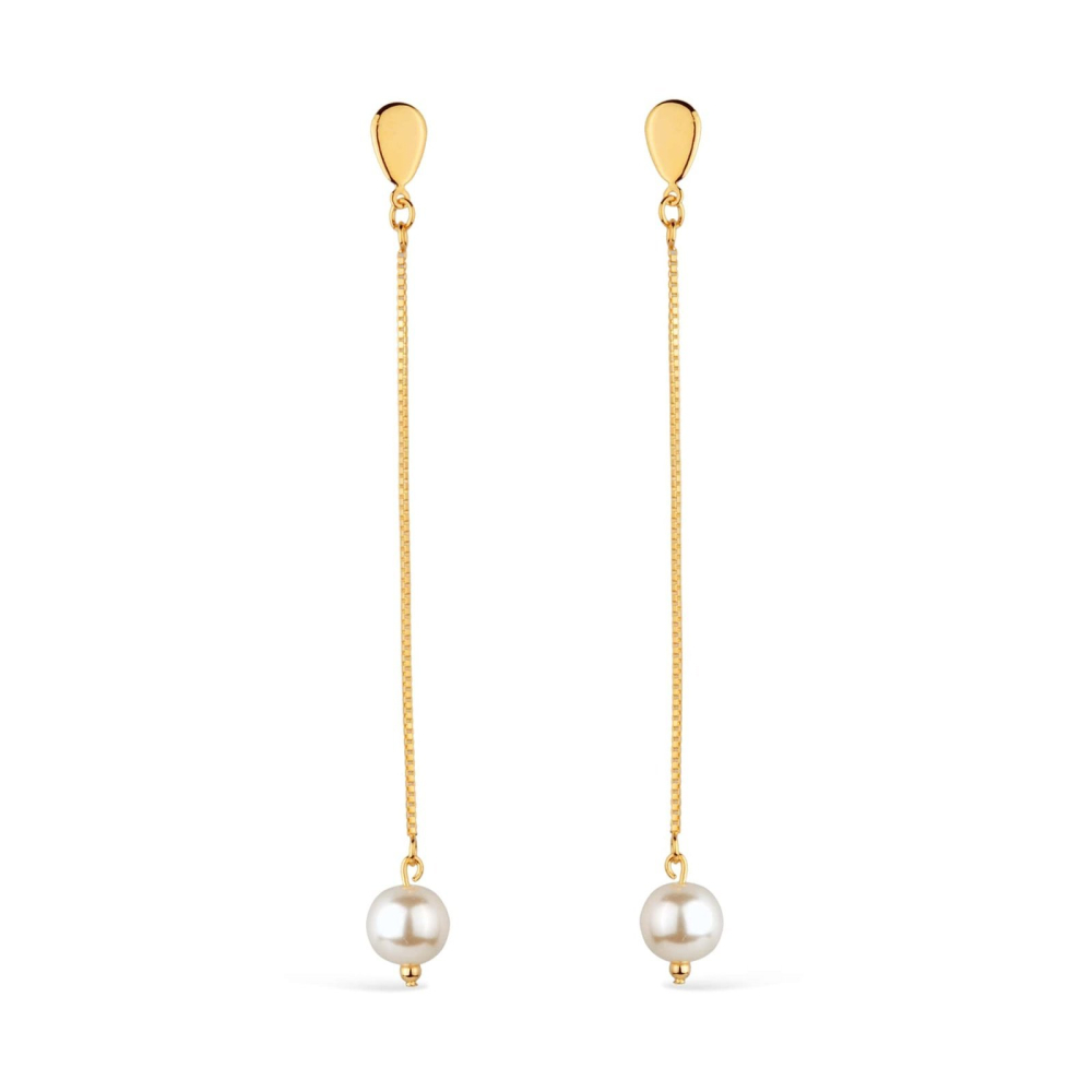 Brinco Dourado de Corrente com Pérola
