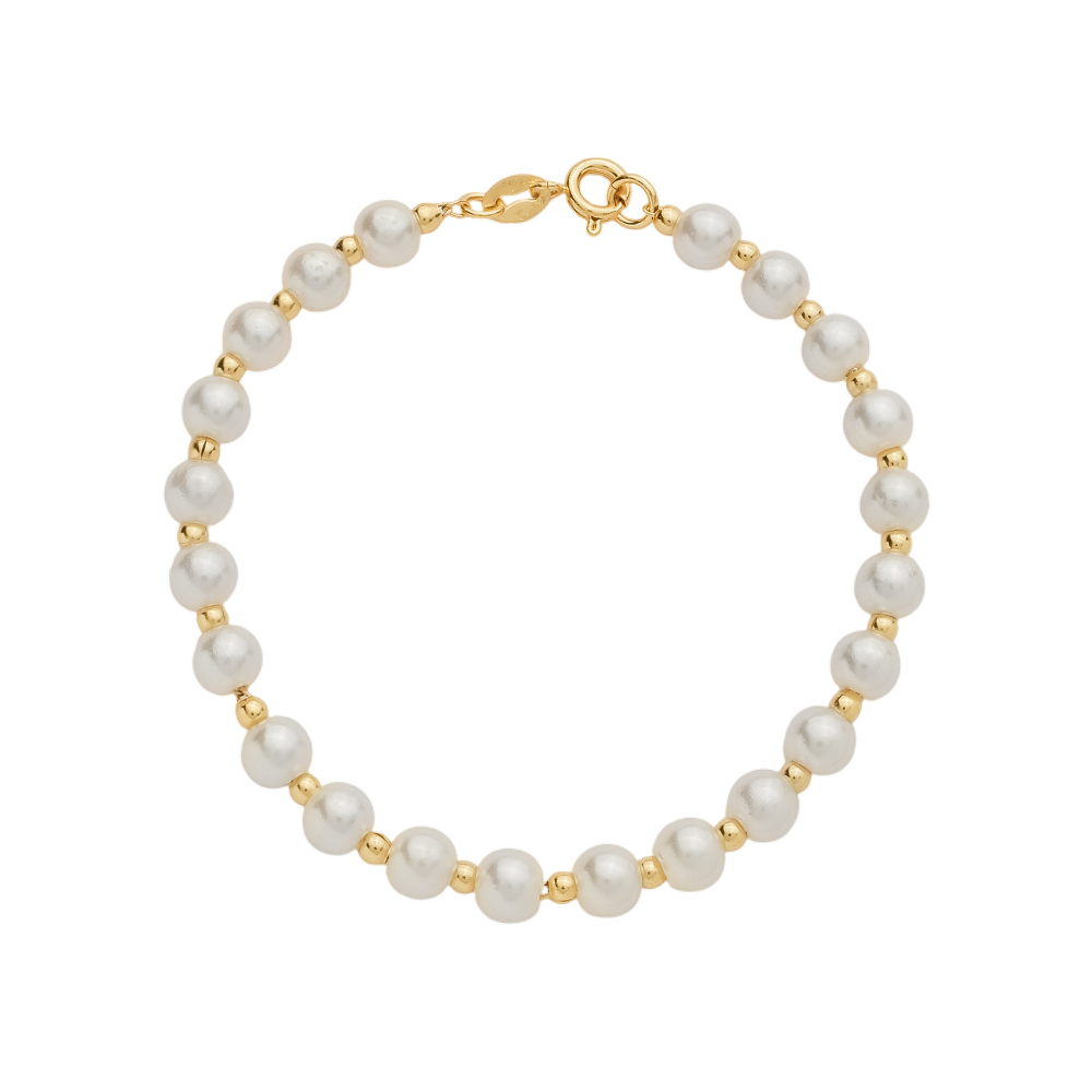 Pulseira Dourada de Pérolas e Bolinhas