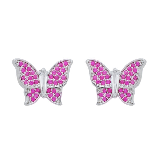 Conjunto Prateado de Borboletas Cravejado de Zircônia Rosa - Imagem 3