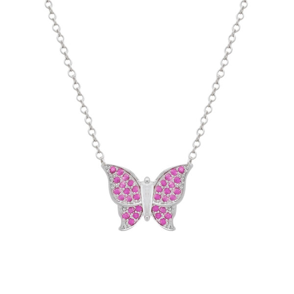 Conjunto Prateado de Borboletas Cravejado de Zircônia Rosa - Imagem 4
